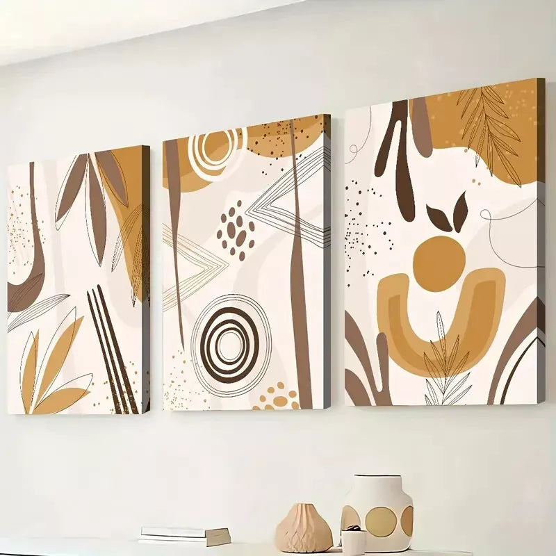 3pcs Modern Fashion Geometric Beige Abstraction Wall Art Set Canvas Framed 50x70cm - High Quality Print 100% Australian Made Wall Canvas Ready to Hang - Bella Home Decor