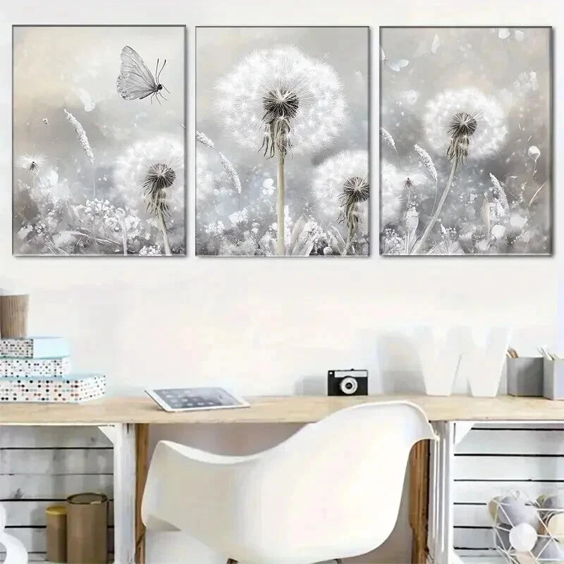 3pcs Elegant Dandelion And Butterfly Design Wall Art Set Canvas Framed 40x60cm - High Quality Print 100% Australian Made Wall Canvas Ready to Hang