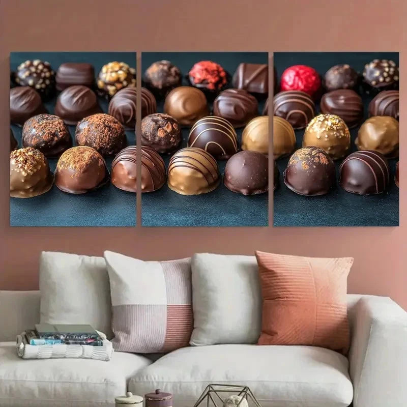 3pcs Luxurious Chocolates Candies Décor Perfect Wall Art Set Canvas Framed 60x90cm - High Quality Print 100% Australian Made Wall Canvas Ready to Hang