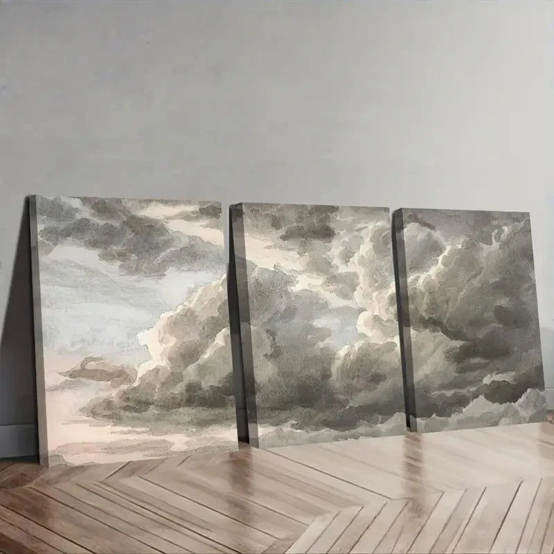 3pcs Grey Clouds In The Sky Wall Art Set Canvas Framed 50x70cm - High Quality Print 100% Australian Made Wall Canvas Ready to Hang