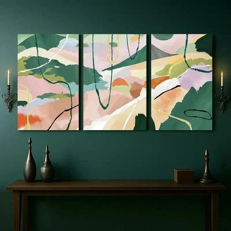 3pcs Pastel Tones & Fluid Lines Wall Art Set Canvas Framed 40x60cm - High Quality Print 100% Australian Made Wall Canvas Ready to Hang