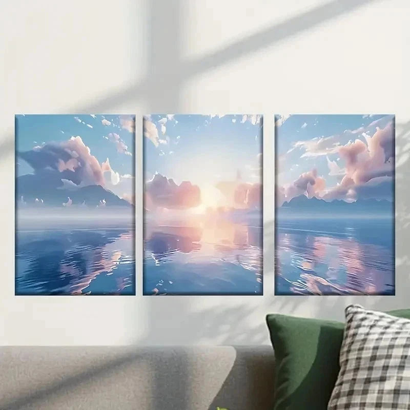 3pcs Sunset Over the Ocean painting Wall Art Set Canvas Framed 40x60cm - High Quality Print 100% Australian Made Wall Canvas Ready to Hang