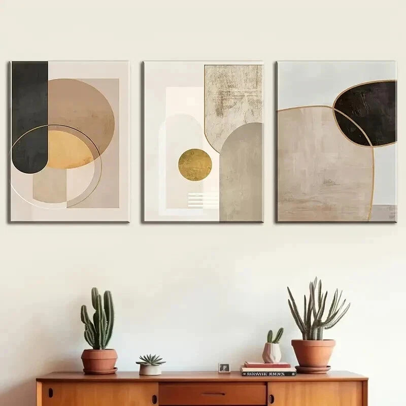3pcs Vintage Aesthetic Painting Nordic Abstract Wall Art Set Canvas Framed 40x60cm - High Quality Print 100% Australian Made Wall Canvas Ready to Hang