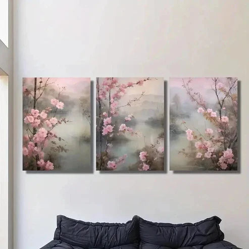 3pcs Beautiful Pink Peach Blossoms in Spring Wall Art Set Canvas Unframed - High Quality Print 100% Australian Made Wall Canvas