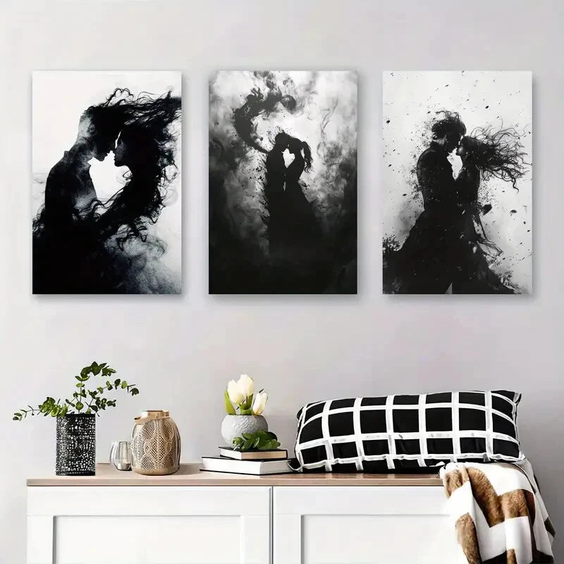 3pcs Abstract Black White Couple Kiss Perfect Wall Art Set Canvas Framed 40x60cm - High Quality Print 100% Australian Made Wall Canvas Ready to Hang