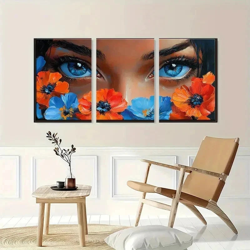 3pcs Dreamy Girl Beautiful Face Natural Perfect Wall Art Set Canvas Framed 40x60cm - High Quality Print 100% Australian Made Wall Canvas Ready to Hang