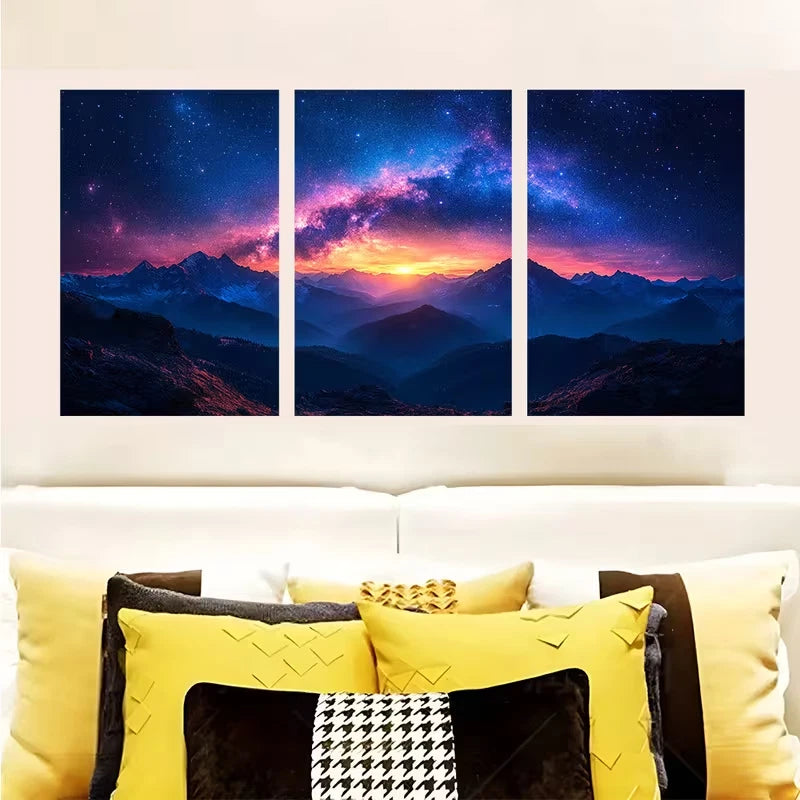 3pcs Starry Sky & Mountain Landscape j Wall Art Set Canvas Framed 50x70cm - High Quality Print 100% Australian Made Wall Canvas Ready to Hang