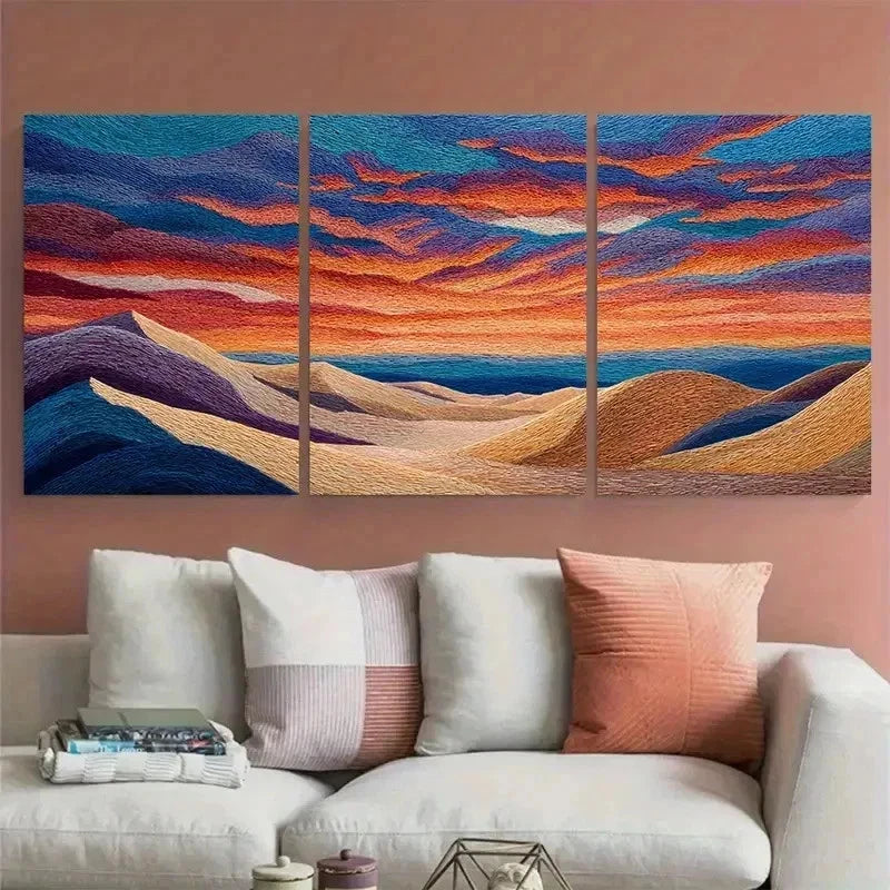 3pcs Seashore Sunrise Continuous Perfect Wall Art Canvas Framed 60x90cm