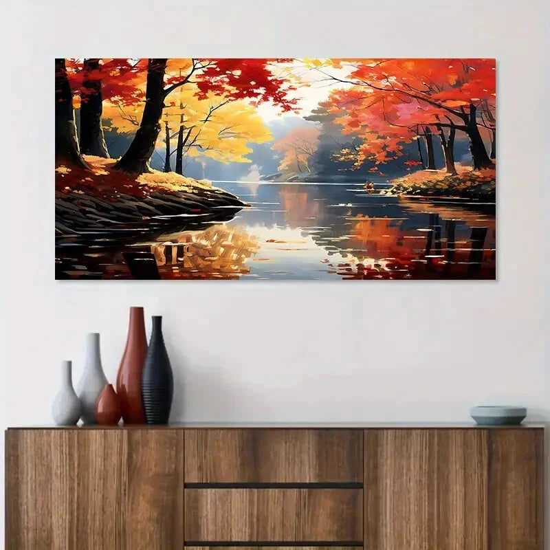 White Plum Blossom Lake wall canvas office home room framed 120x60cm - Bella Home Decor