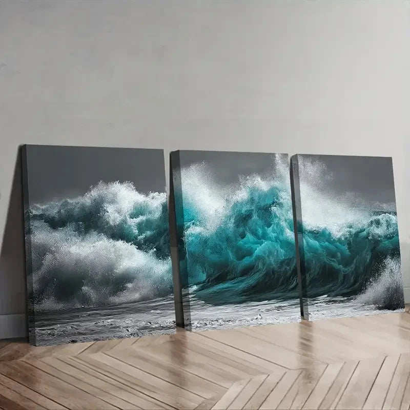 3pcs Massive Wave Crashing on The Shore Wall Art Set Canvas Framed 40x60cm - High Quality Print 100% Australian Made Wall Canvas Ready to Hang