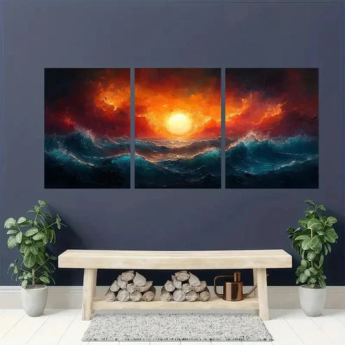 3pcs Abstract Stormy Sea Overdo Abstract Wall Art Set Canvas Unframed - High Quality Print 100% Australian Made Wall Canvas