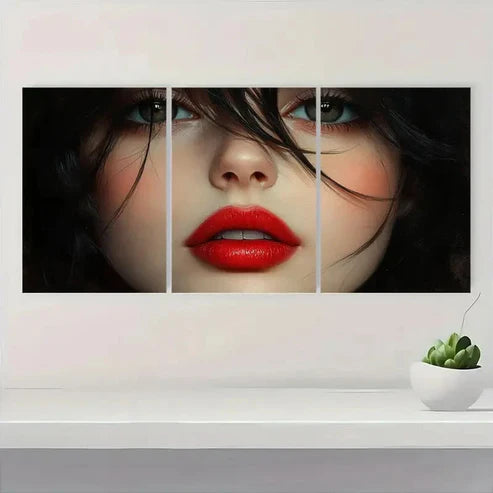 3pcs Red Lipstick Room Decor FG Wall Art Canvas Unframed - High Quality Print 100% Australian Made Wall Canvas