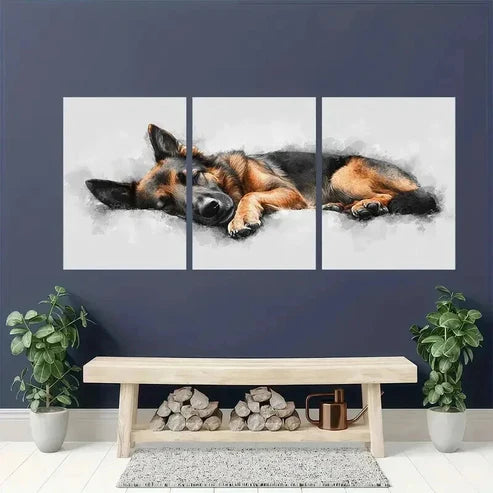 3pcs German Shepherd Dog in Black & Brown Wall Art Canvas Unframed - High Quality Print 100% Australian Made Wall Canvas