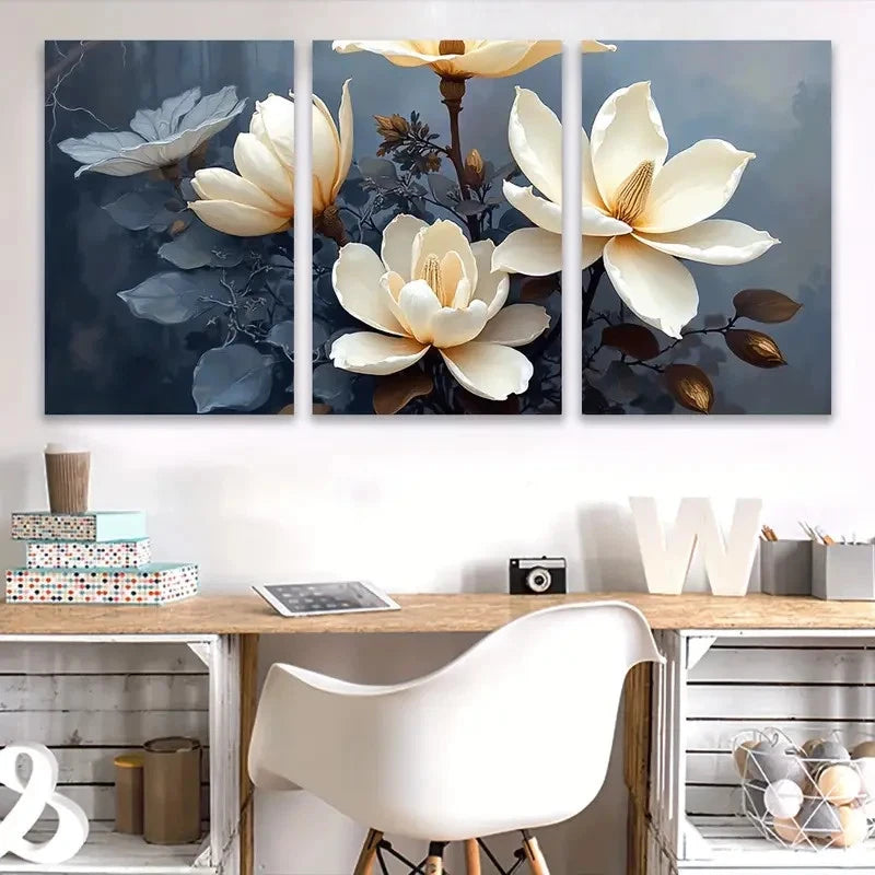 3pcs White Magnolia Flowers Wall Art Set Canvas Framed 60x90cm - High Quality Print 100% Australian Made Wall Canvas Ready to Hang