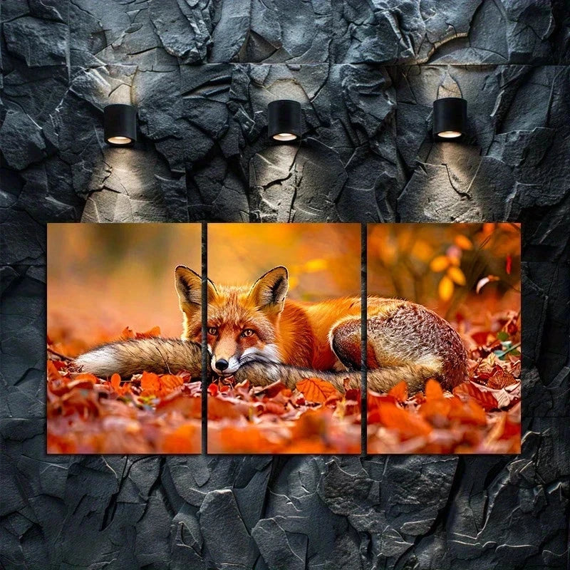 3pcs Charming Red Fox Autumn Scene Metal Print Ready to Hang Art