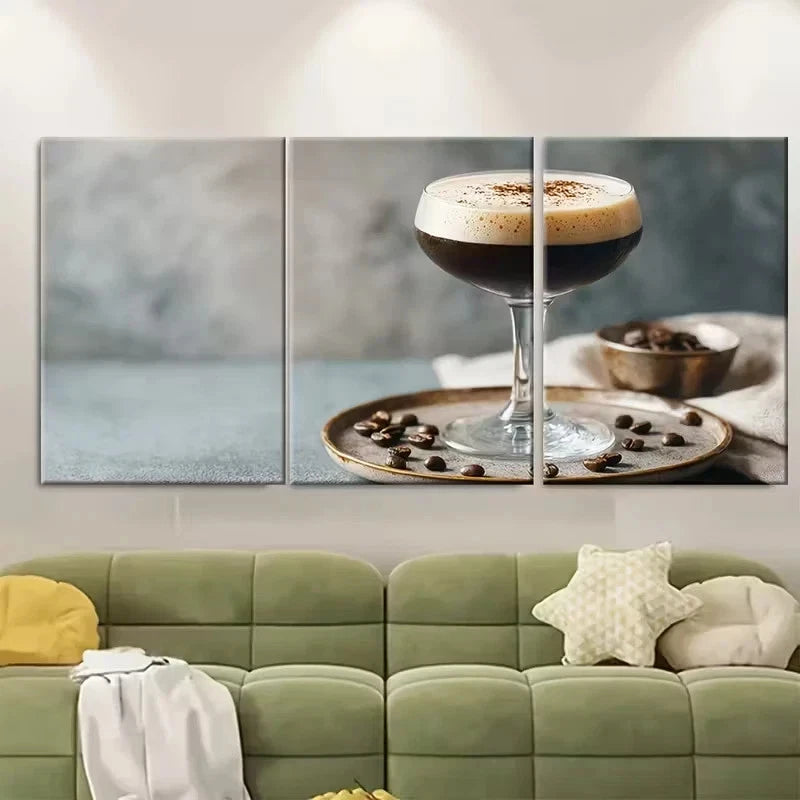 3pcs Espresso Martini Print Wall Art Set Canvas Framed 40x60cm - High Quality Print 100% Australian Made Wall Canvas Ready to Hang