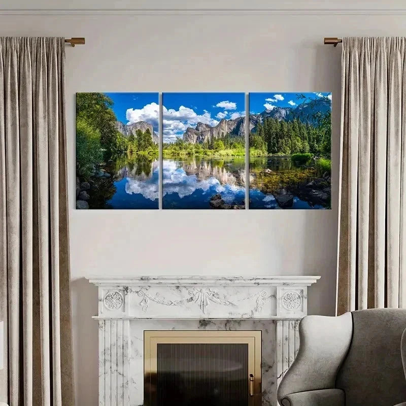 3pcs Art with Mountains Lake and Forest Wall Art Set Canvas Framed 40x60cm - High Quality Print 100% Australian Made Wall Canvas Ready to Hang