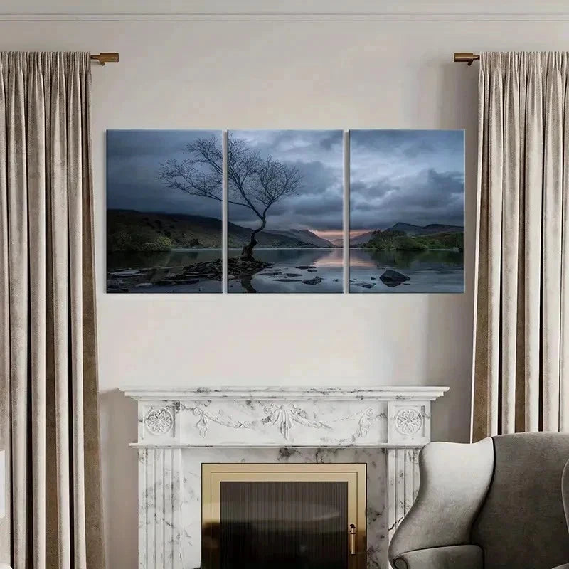 3pcs Dark Sky Mountains Lake & Trees Wall Art Set Canvas Framed 40x60cm - High Quality Print 100% Australian Made Wall Canvas Ready to Hang