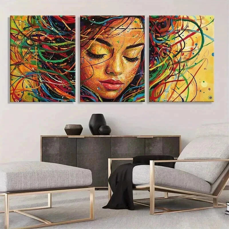 3pcs Abstract Colorful Woman Portrait Perfect Wall Art Set Canvas Framed 40x60cm - High Quality Print 100% Australian Made Wall Canvas Ready to Hang