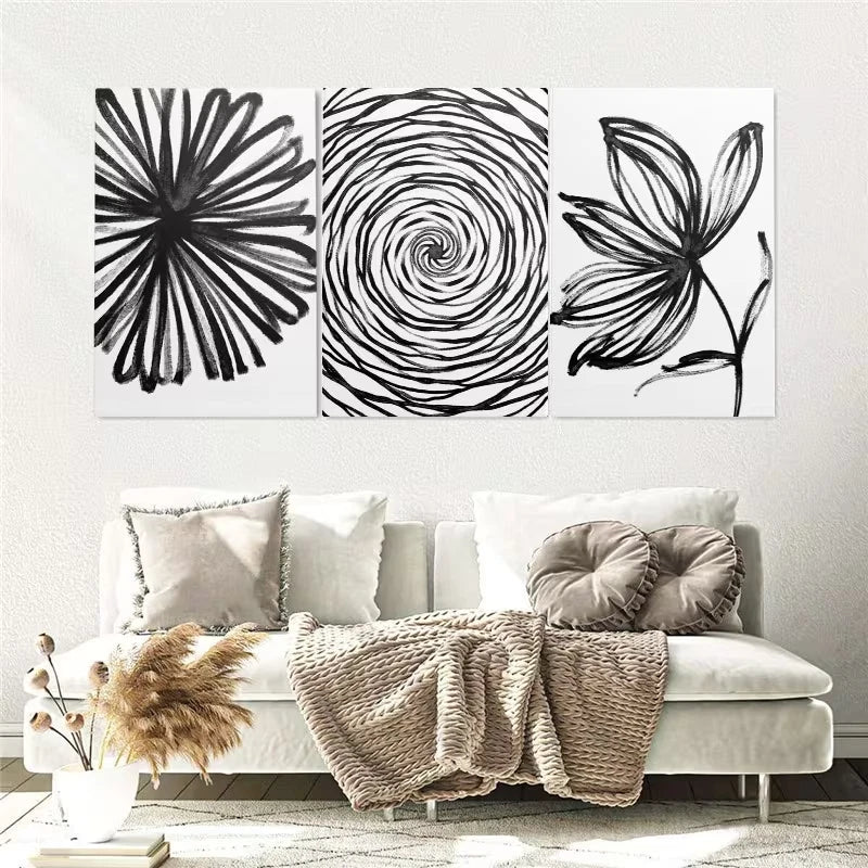 3pcs Black And White Abstract Botanical Wall Art Set Canvas Framed 40x60cm - High Quality Print 100% Australian Made Wall Canvas Ready to Hang