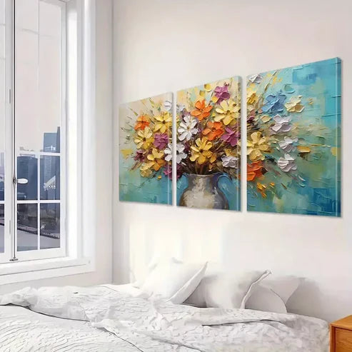 3pcs Vibrant Colorful Modern Decorative Bouquet Wall Art Set Canvas Framed 60x90cm - High Quality Print 100% Australian Made Wall Canvas Ready to Hang