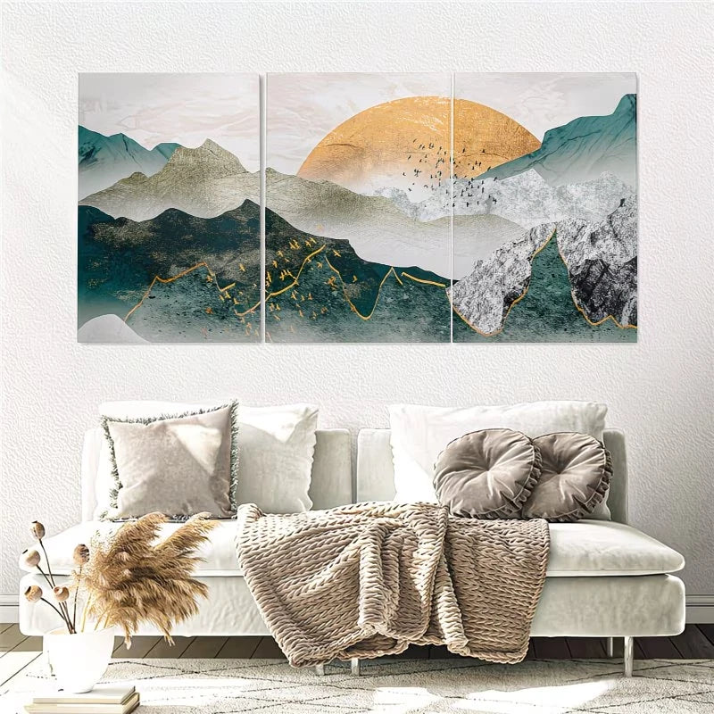 3pcs Modern Abstract Mountain Wall Art Set Canvas Framed 60x90cm - High Quality Print 100% Australian Made Wall Canvas Ready to Hang