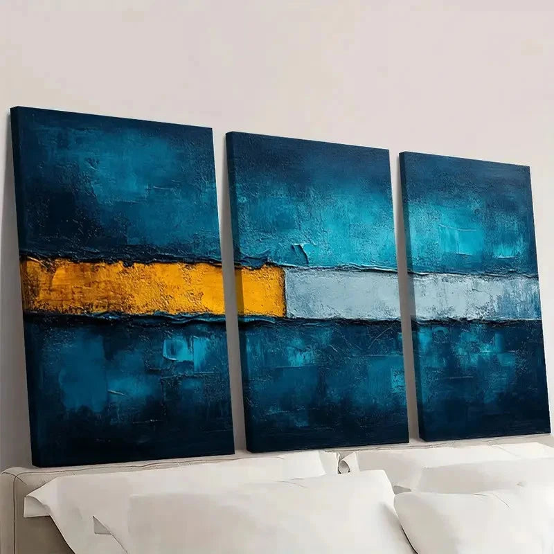 3pcs Abstract Teal Blue and Grey Textured Wall Art Set Canvas Framed 40x60cm - High Quality Print 100% Australian Made Wall Canvas Ready to Hang