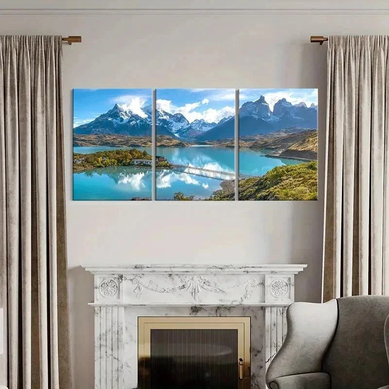 3pcs Chile Andes Lake Patagonia Bridge Wall Art Set Canvas Framed 40x60cm - High Quality Print 100% Australian Made Wall Canvas Ready to Hang