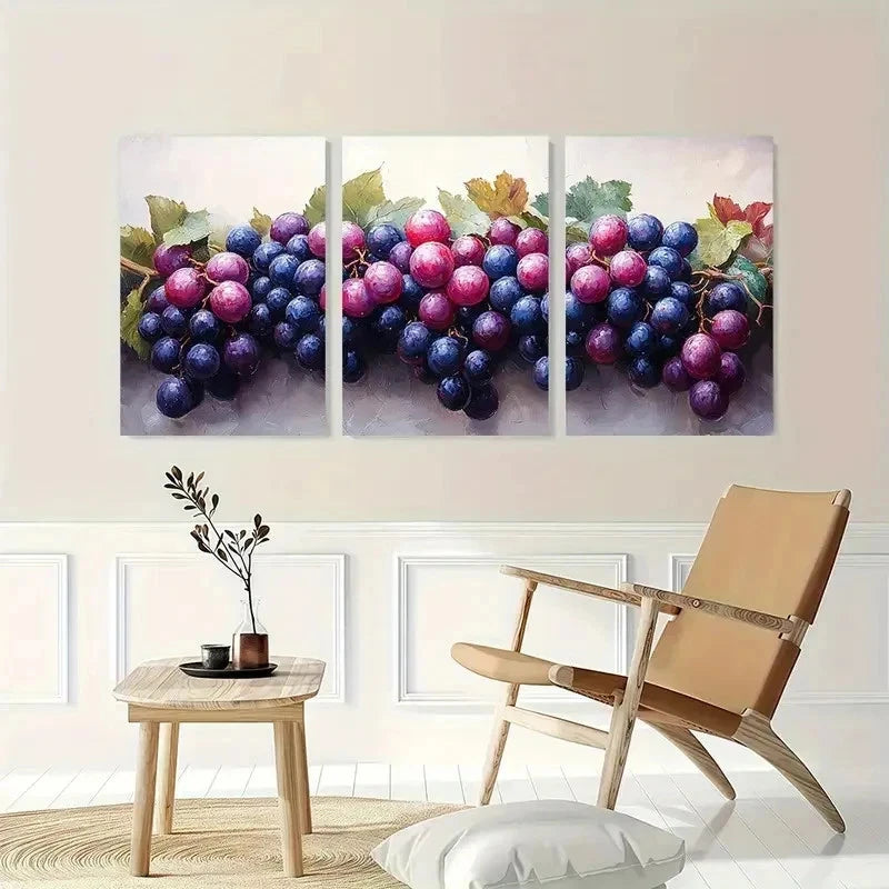 3pcs Décor Botanical Bunch Of Grapes Perfect Wall Art Set Canvas Framed 40x60cm - High Quality Print 100% Australian Made Wall Canvas Ready to Hang