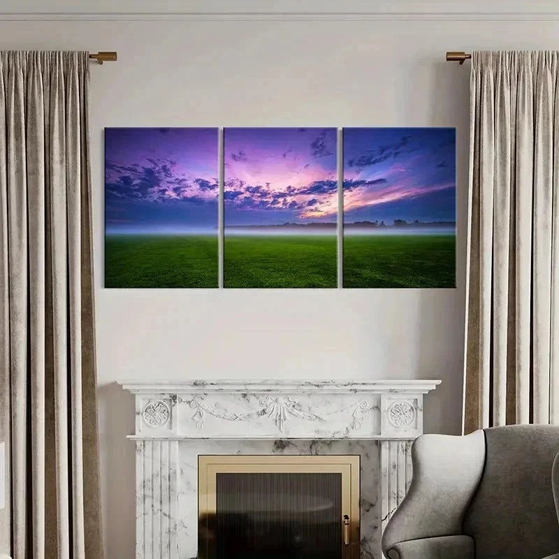 3pcs Endless Grassland & Purple Sky Wall Art Set Canvas Framed 40x60cm - High Quality Print 100% Australian Made Wall Canvas Ready to Hang