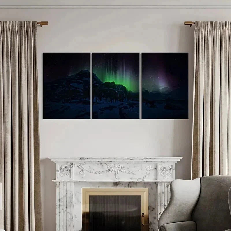 3pcs Natural Aurora in Snowy Landscape Wall Art Set Canvas Framed 40x60cm - High Quality Print 100% Australian Made Wall Canvas Ready to Hang
