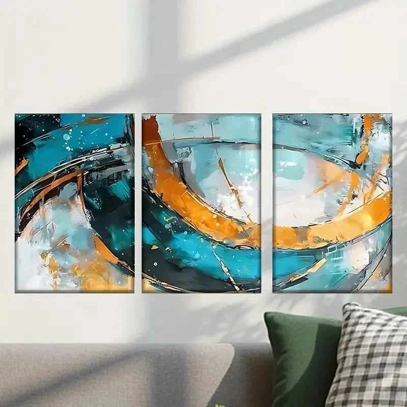 3pcs Blue and Orange Abstract Wall Art Set Canvas Framed 40x60cm - High Quality Print 100% Australian Made Wall Canvas Ready to Hang