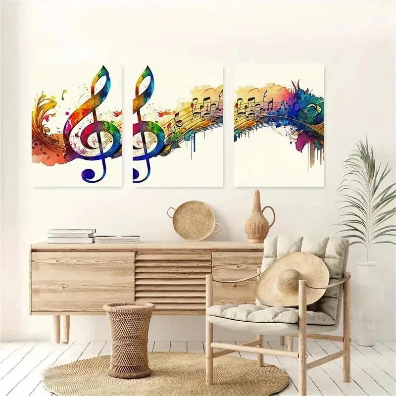 3pcs Rainbow Colorful Musical Notes Wall Art Set Canvas Framed 40x60cm - High Quality Print 100% Australian Made Wall Canvas Ready to Hang