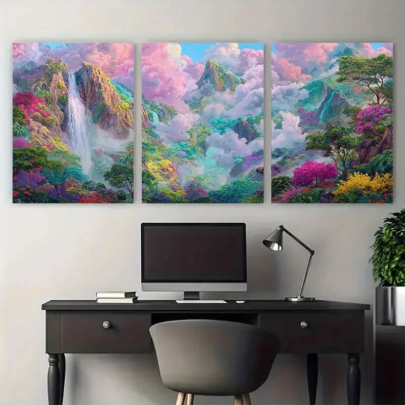 3pcs Cute Waterfall Painting Pastel Perfect Wall Art Set Canvas Framed 40x60cm - High Quality Print 100% Australian Made Wall Canvas Ready to Hang