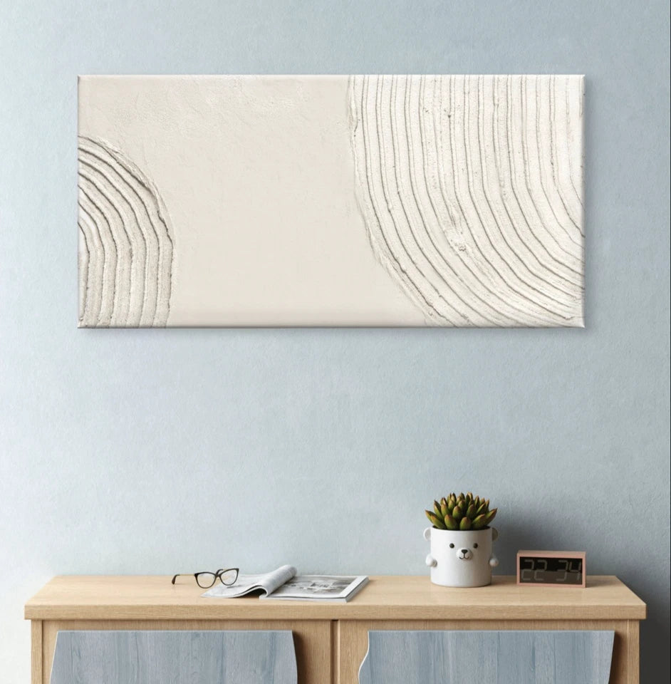 Neutral Textured Plaster Curved Line Wall Art Canvas Office Home Framed 120x60cm