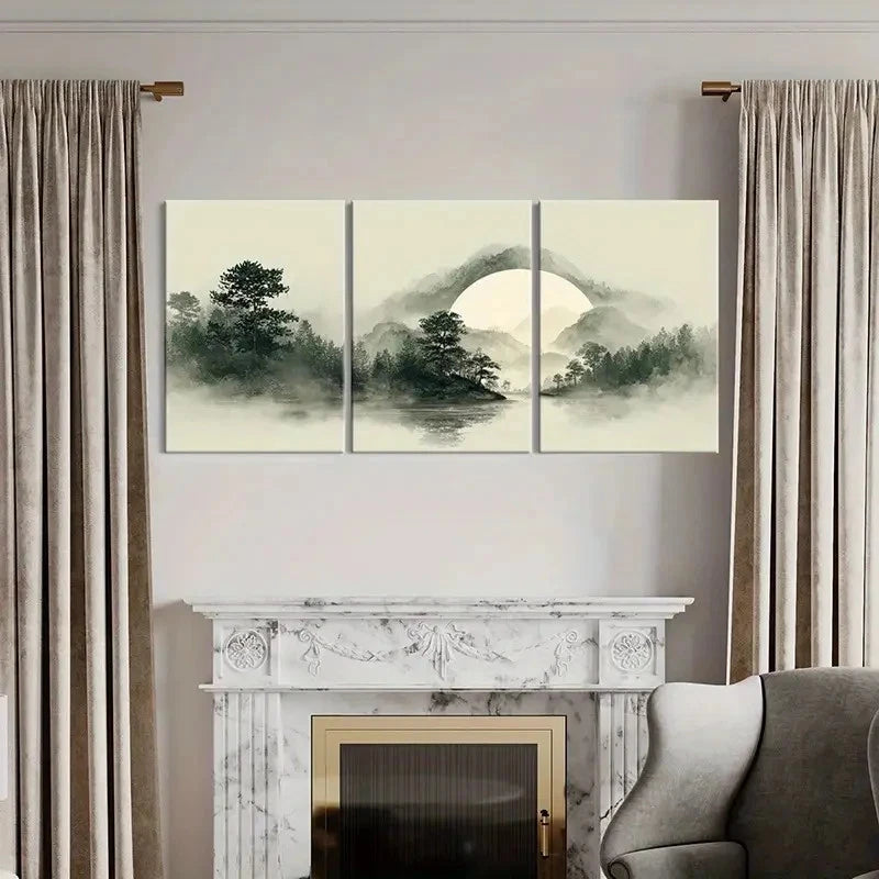 3pcs Silhouette Forest Reflection Zen Styl Wall Art Set Canvas Framed 50x70cm - High Quality Print 100% Australian Made Wall Canvas Ready to Hang