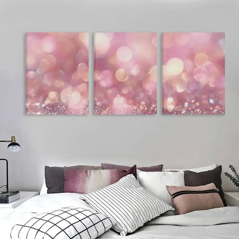 3pcs Pink & Golden Hues with & Golden Glitter Wall Art Set Canvas Framed 60x90cm - High Quality Print 100% Australian Made Wall Canvas Ready to Hang