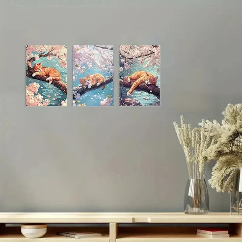 3pcs Charming Sleeping Cat Wall Art Set Canvas Unframed – High Quality Print 100% Australian Made Wall Canvas
