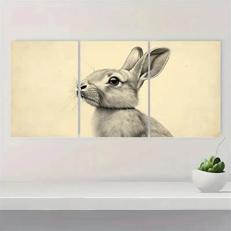 3pcs Drawing of Rabbit Prints Minimalist PK Wall Art Set Canvas Framed 60x90cm - High Quality Print 100% Australian Made Wall Canvas Ready to Hang
