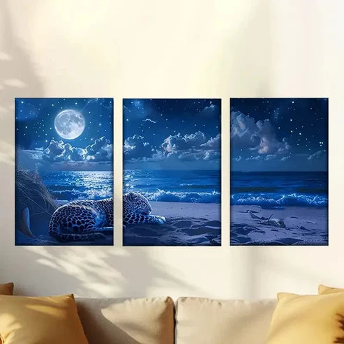 3pcs Leopard on The Beach Wall Art Set Canvas Unframed - High Quality Print 100% Australian Made Wall Canvas