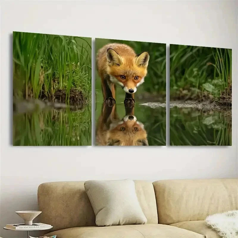 3pcs Fox Cub Wall Art Set Canvas Framed 50x70cm - High Quality Print 100% Australian Made Wall Canvas Ready to Hang