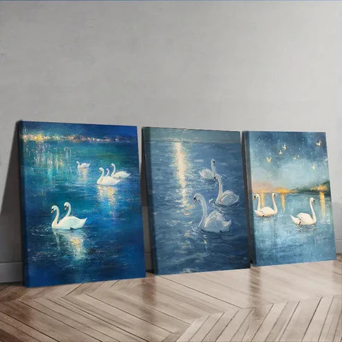 3pcs A group of swans on the water Wall Art Set Canvas Unframed – High Quality Print 100% Australian Made Wall Canvas