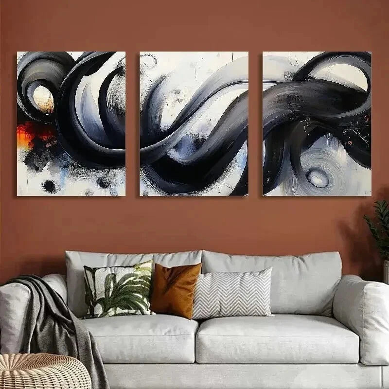 3pcs Floral Design with Black White and Orange Wall Art Set Canvas Framed 40x60cm - High Quality Print 100% Australian Made Wall Canvas Ready to Hang