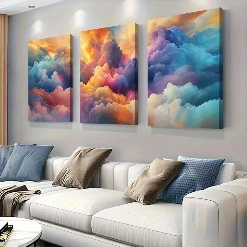 3pcs Three Piece Cloud Sky Wall Art Set Canvas Framed 40x60cm - High Quality Print 100% Australian Made Wall Canvas Ready to Hang