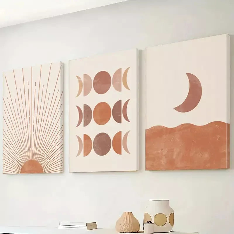3pcs Abstract Art Coral Pink Minimalist Shapes Wall Art Set Canvas Framed 50x70cm - High Quality Print 100% Australian Made Wall Canvas Ready to Hang