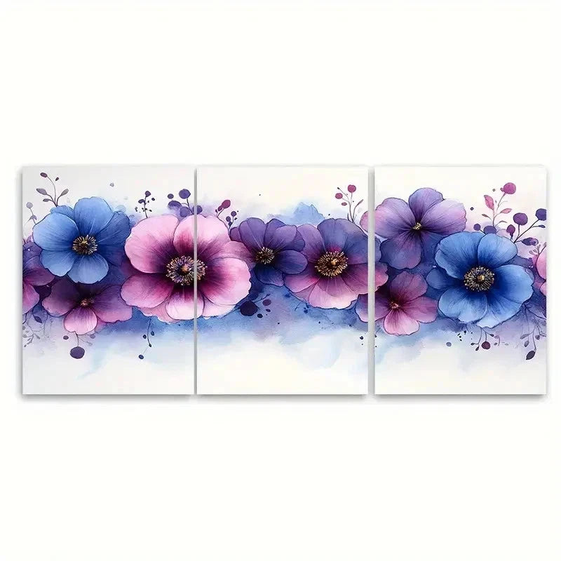 3pcs Purple and Blue Splash Print ER Wall Art Set Canvas Framed 50x70cm - High Quality Print 100% Australian Made Wall Canvas Ready to Hang