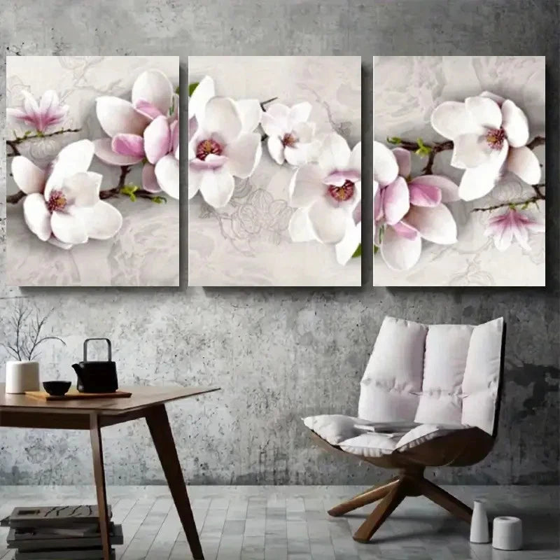 3pcs White Pink Magnolia Blossom Wall Art Set Canvas Framed 40x60cm - High Quality Print 100% Australian Made Wall Canvas Ready to Hang