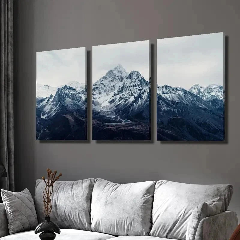 3pcs Featuring Mountains Lakes And Snowflakes Wall Art Set Canvas Framed 40x60cm - High Quality Print 100% Australian Made Wall Canvas Ready to Hang