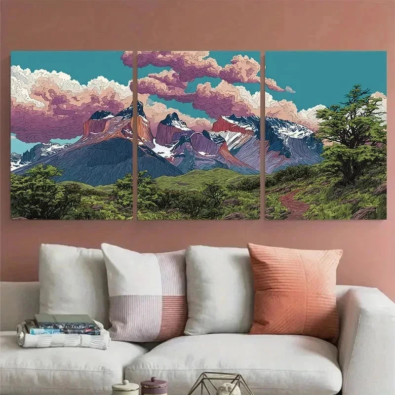 3pcs Torres Del Paine Chile Travel PerfectWall Art Set Canvas Framed 60x90cm - High Quality Print 100% Australian Made Wall Canvas Ready to Hang
