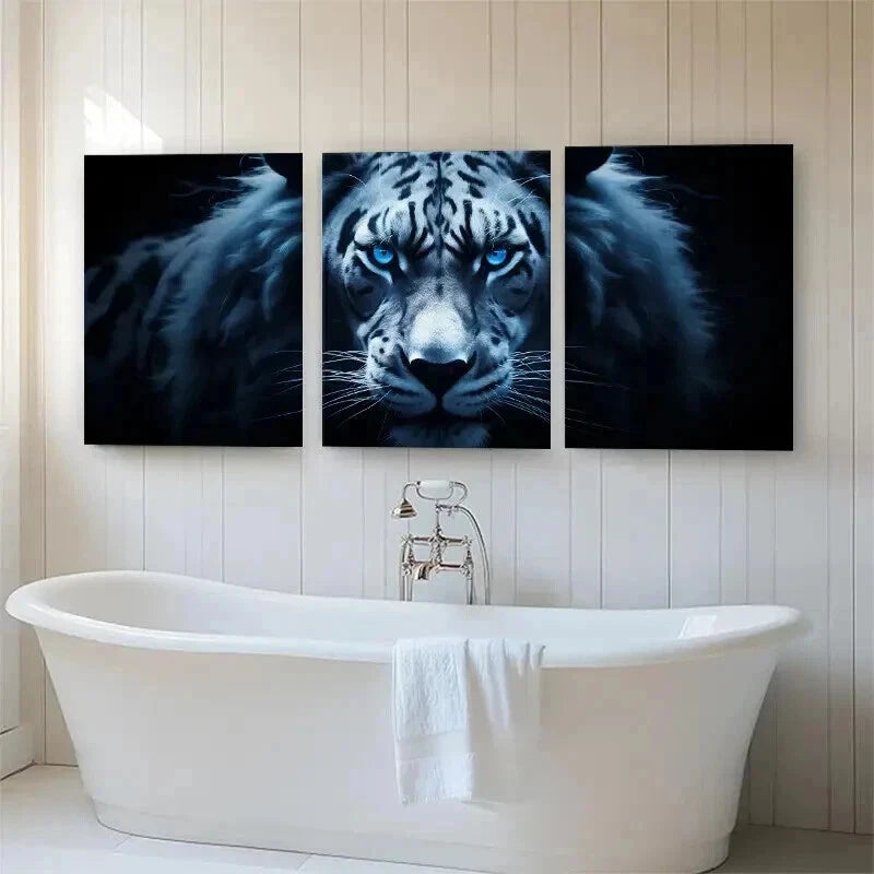 3pcs Majestic White Tiger Piercing Blue Perfect Wall Art Set Canvas Framed 40x60cm - High Quality Print 100% Australian Made Wall Canvas Ready to Hang